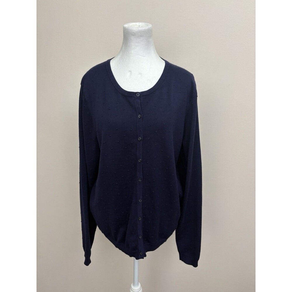 Joan Vass New York Coastal Knit Cardigan Button Sweater Top 2XL Blue Long Sleeve